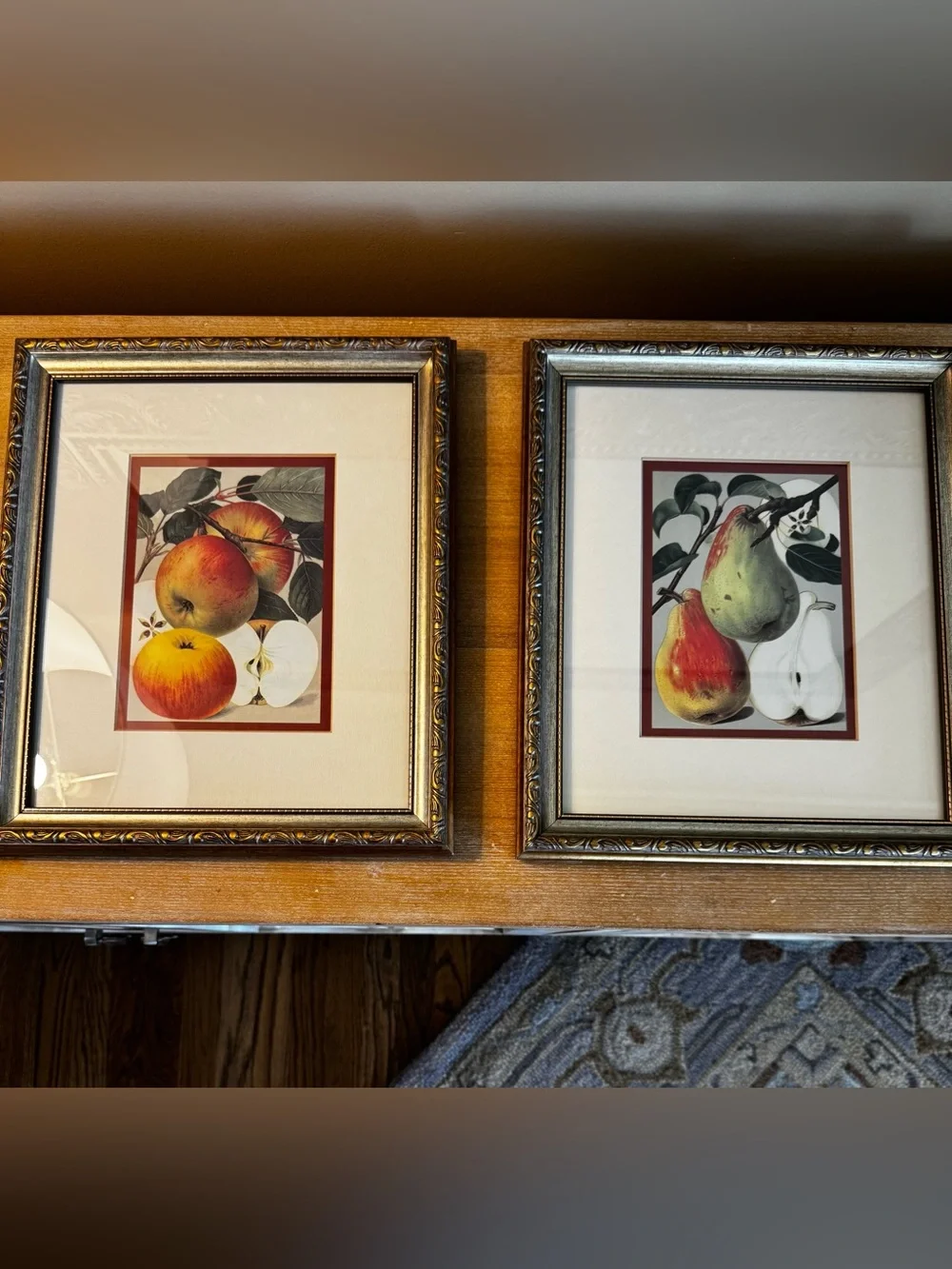 Set of 2 Framed Fruit Botanical Prints - Red, Green, Cream